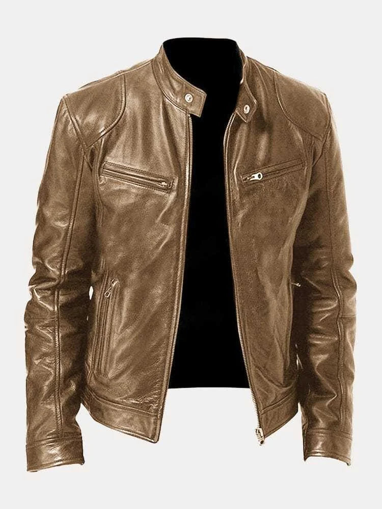 Leandro men’s biker jacket with structured collar and zippered pockets, modern urban style