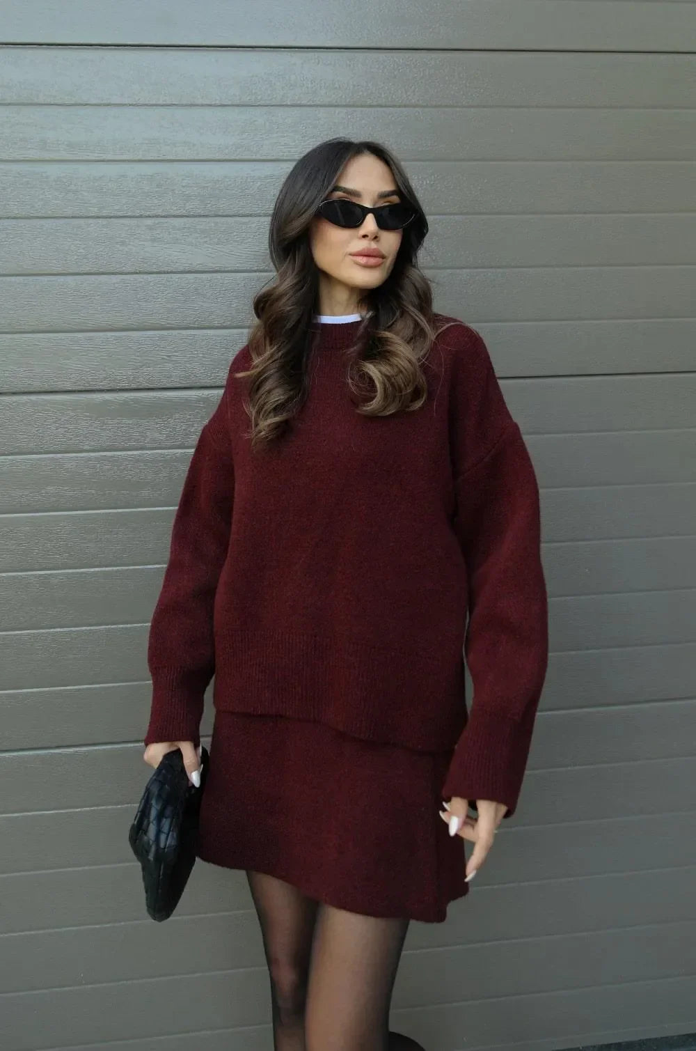Florence Knit Skirt Suit Set with oversized sweater and matching skirt