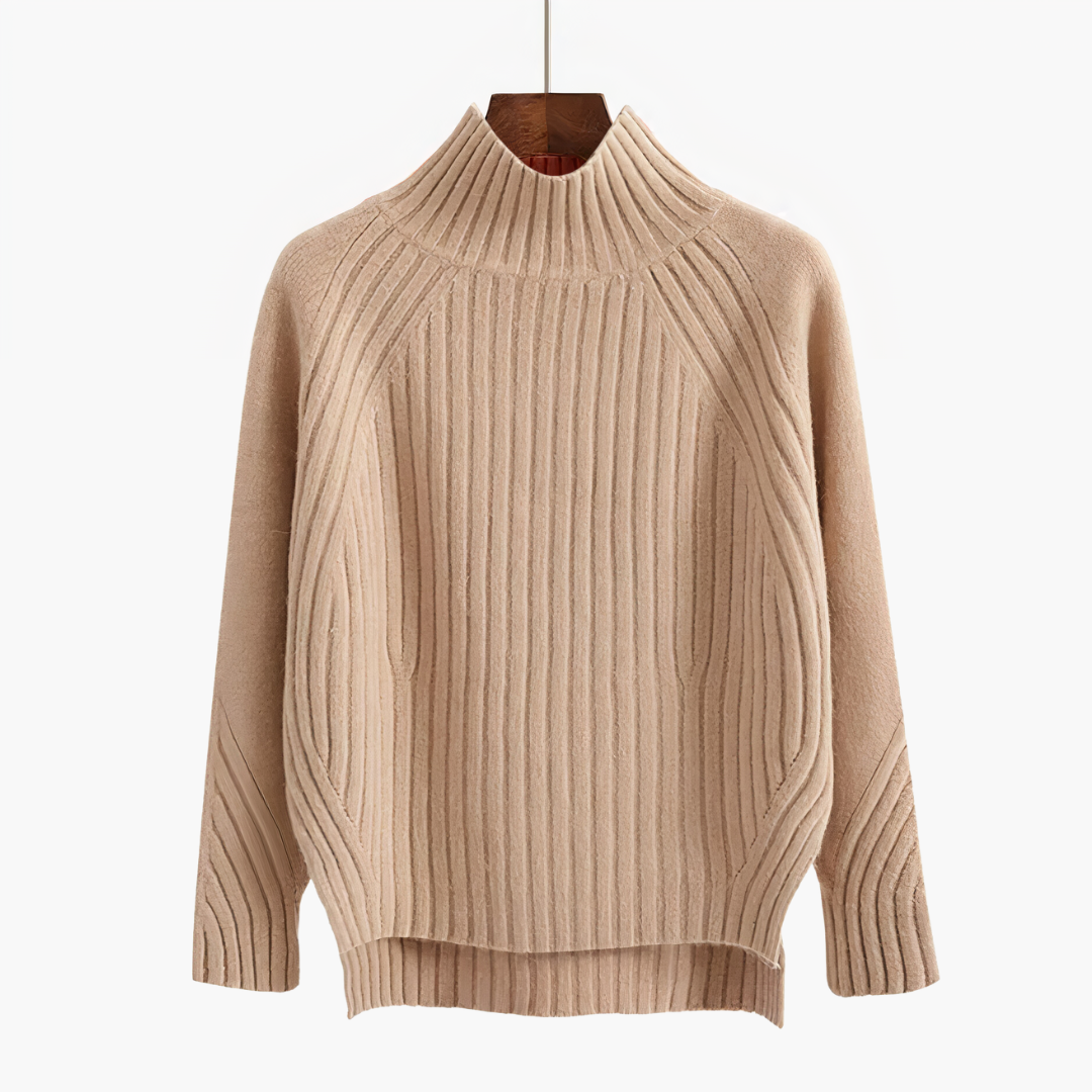 Maeve soft knit sweater for women with a high collar and a fitted silhouette.