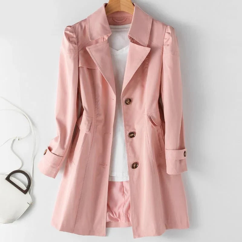 Leila elegant women's jacket with a structured fit, lapel collar, and subtle button details.