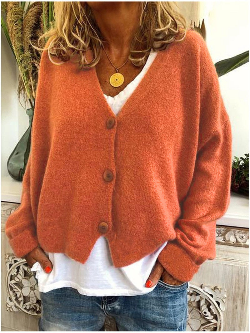 Livia women’s cropped knit sweater with button-front design and tailored silhouette, elegant and versatile