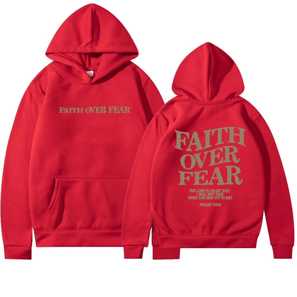 Vicky women’s hoodie with inspirational “Faith Over Fear” back print