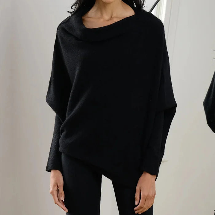 Marce women’s asymmetrical draped sweater with modern fluid cut for autumn and winter