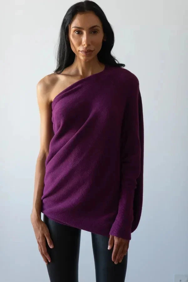 Marce women’s asymmetrical draped sweater with modern fluid cut for autumn and winter
