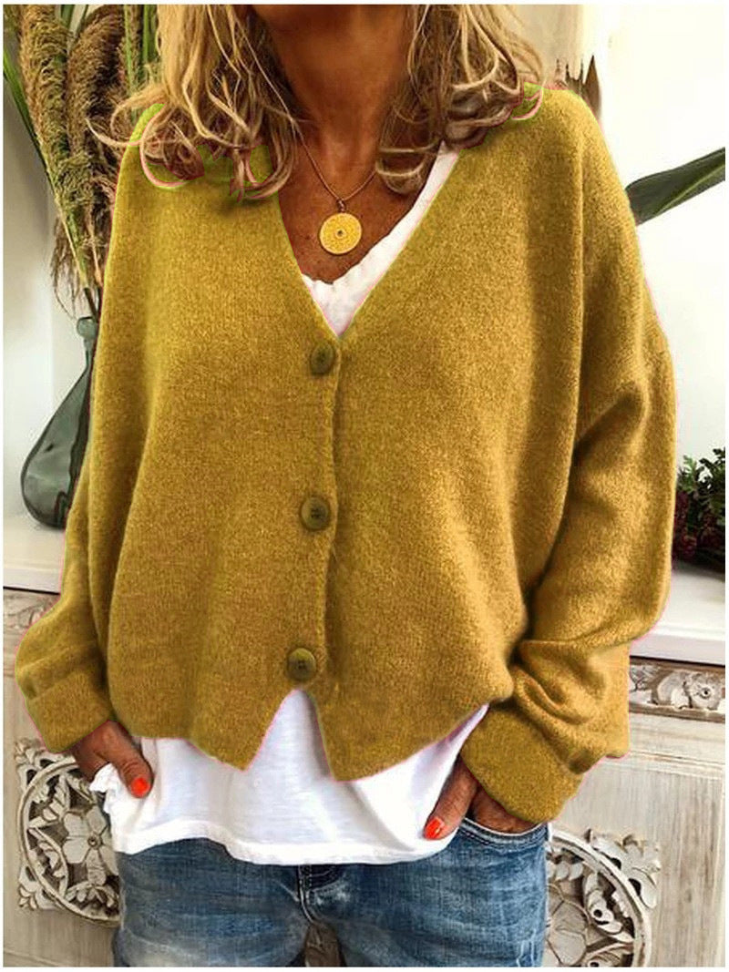 Livia women’s cropped knit sweater with button-front design and tailored silhouette, elegant and versatile