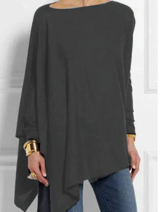 Ilania women’s asymmetrical V-drop sweater with bias hem and fluid cut – timeless knitwear for winter