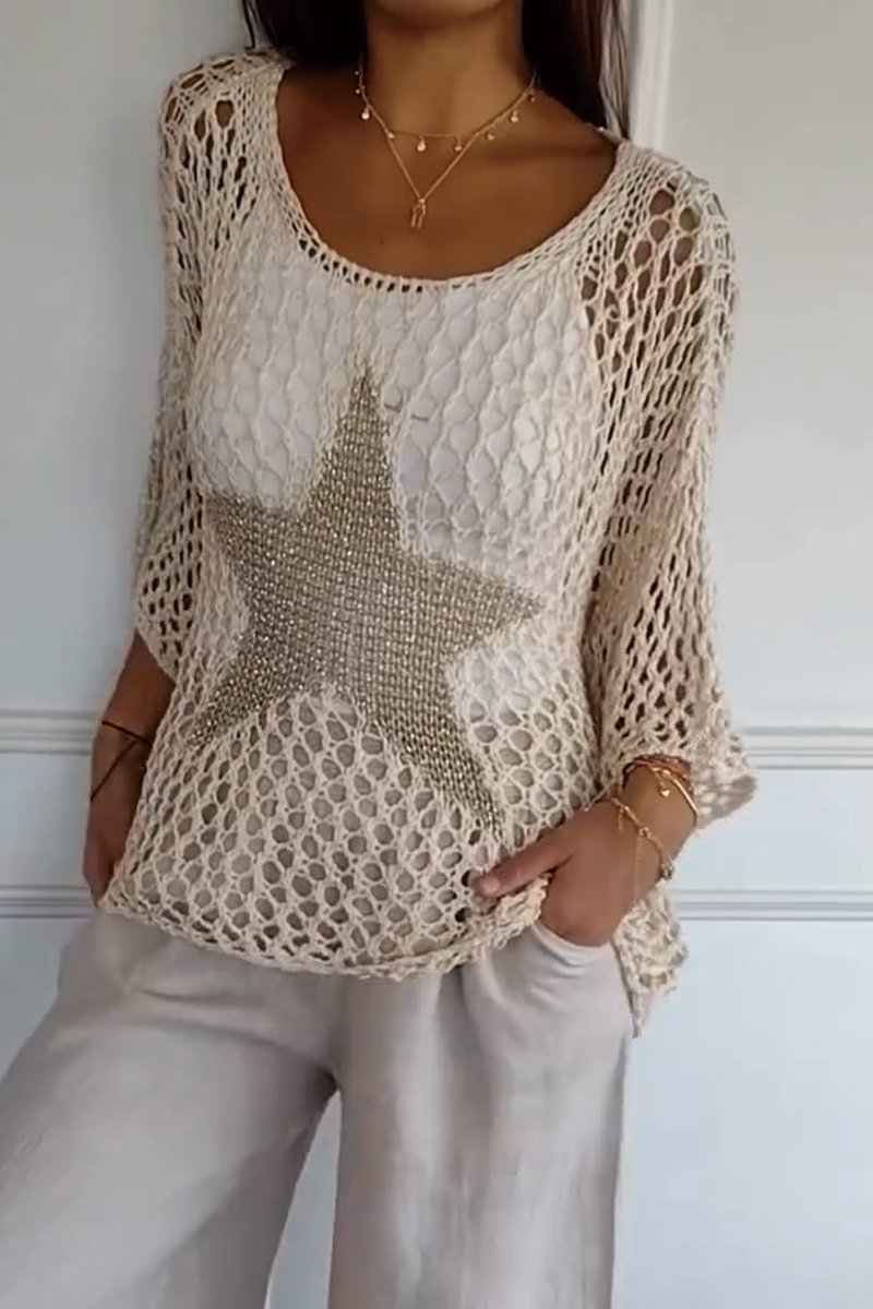 Women’s knit top with subtle star print – cosy autumn winter fashion