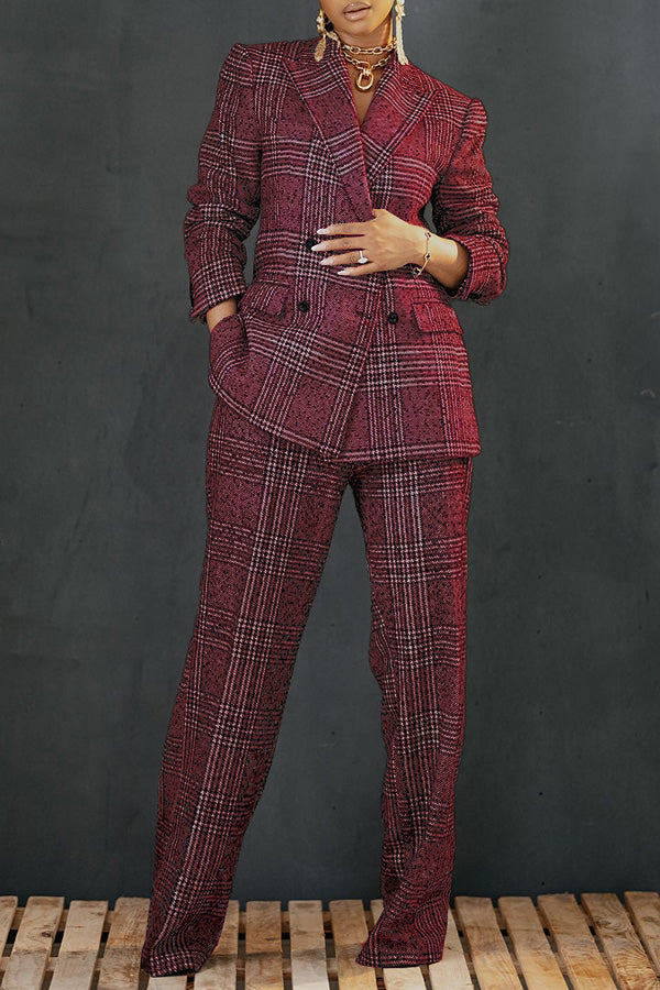 Lucienne women’s elegant two-piece blazer and trouser suit – tartan fabric with refined details