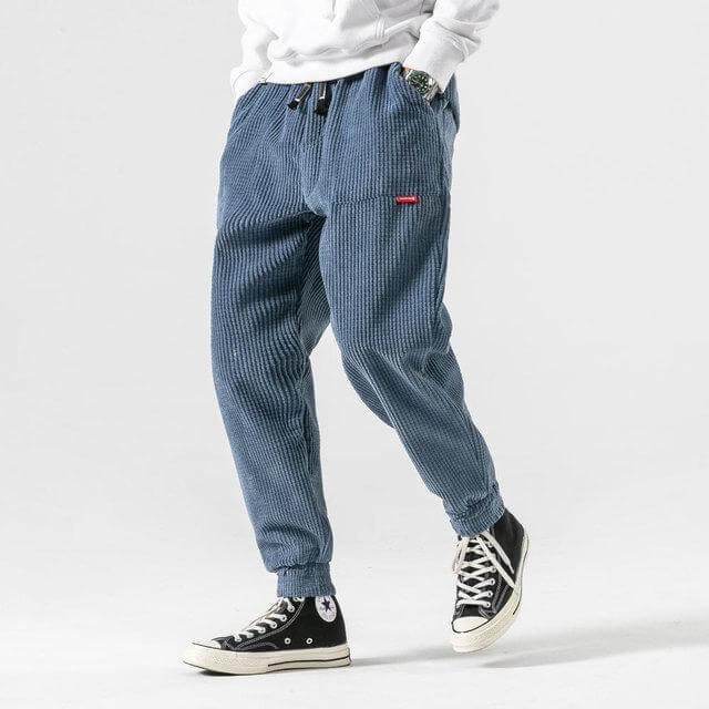Rayan men’s jogging style corduroy trousers with elastic waistband and tapered fit