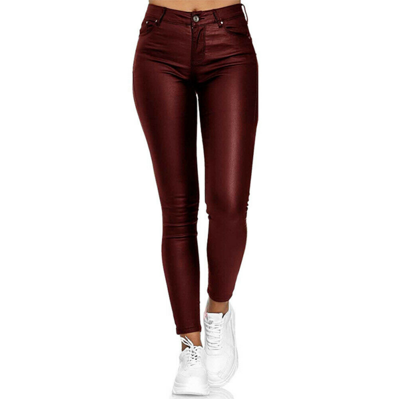 Daphne women’s high-waist faux leather pants with sleek fitted silhouette
