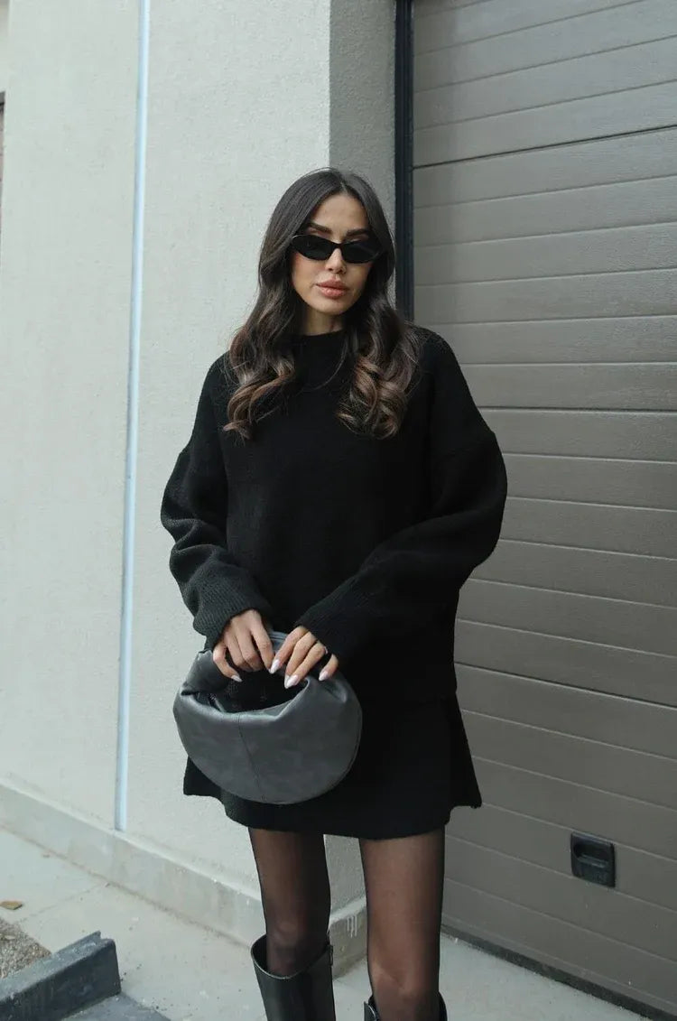 Florence Knit Skirt Suit Set with oversized sweater and matching skirt