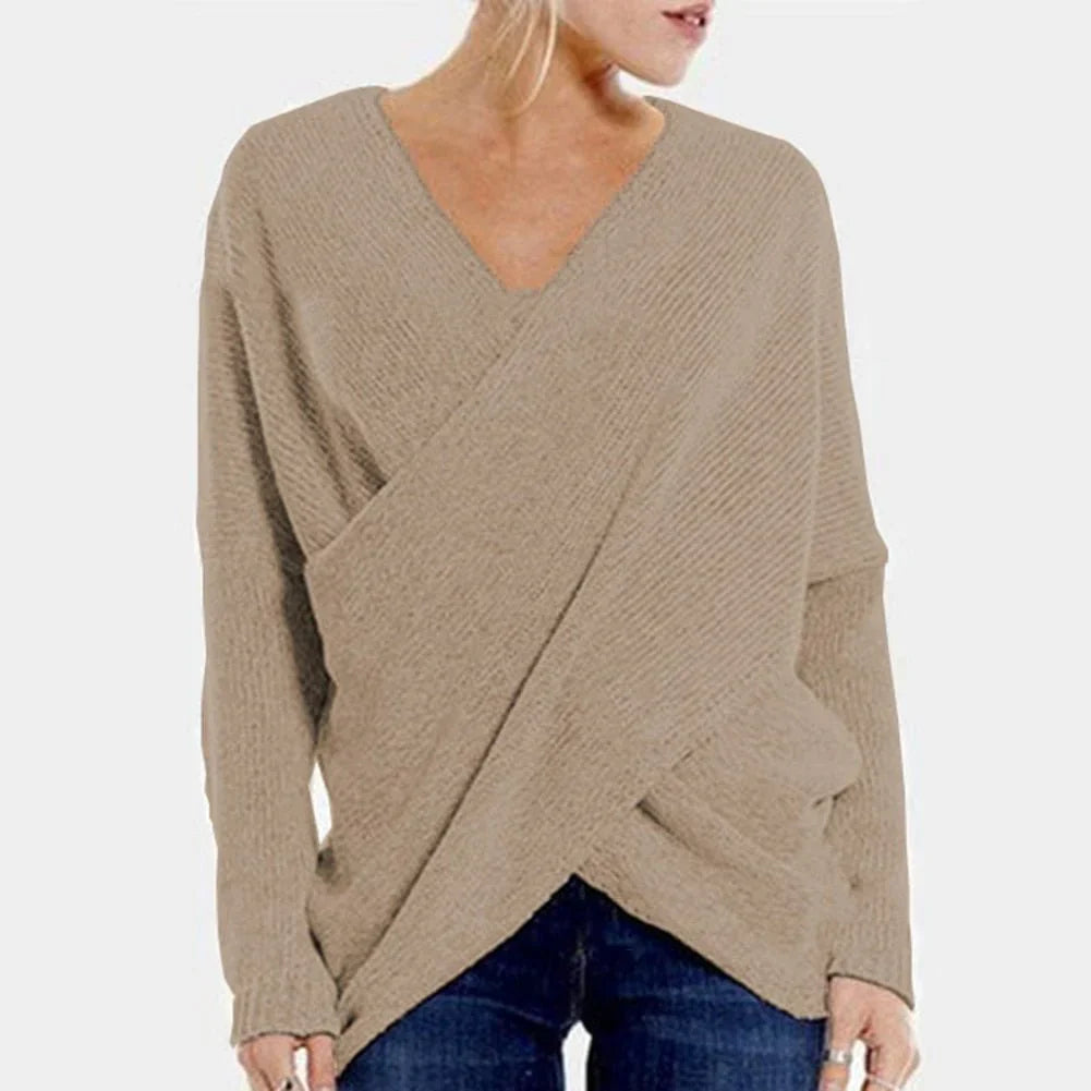 Nerina women’s casual crossed sweater with front wrap design and relaxed silhouette