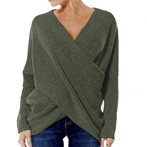 Nerina women’s casual crossed sweater with front wrap design and relaxed silhouette