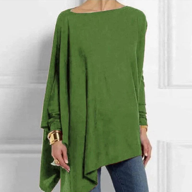 Ilania women’s asymmetrical V-drop sweater with bias hem and fluid cut – timeless knitwear for winter