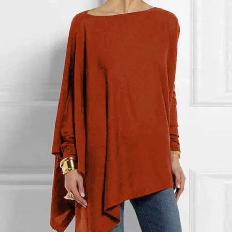 Ilania women’s asymmetrical V-drop sweater with bias hem and fluid cut – timeless knitwear for winter