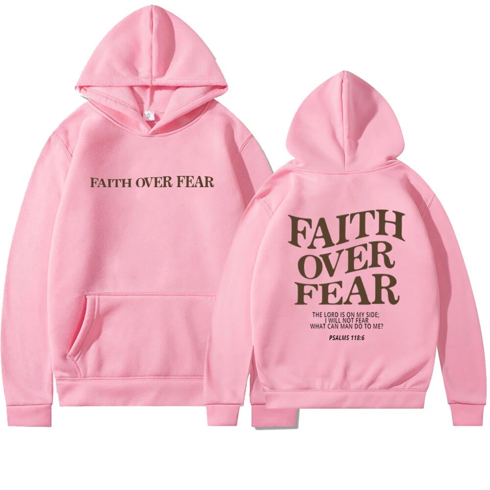 Vicky women’s hoodie with inspirational “Faith Over Fear” back print