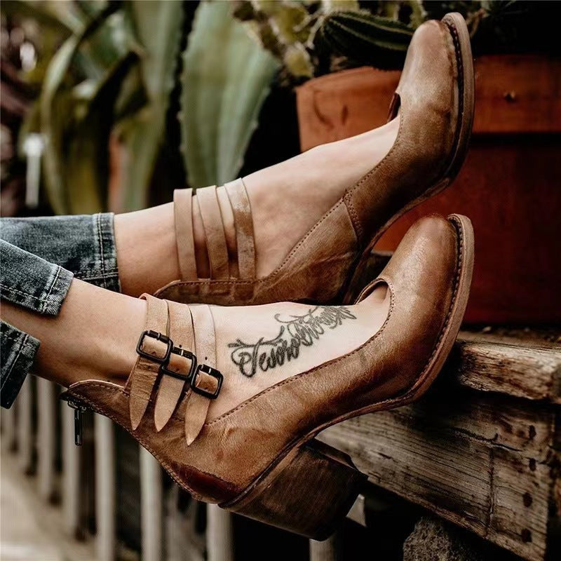Amara women's elegant heels with a triple strap design and a sleek, modern silhouette.