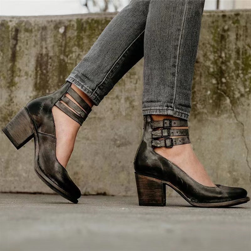 Amara women's elegant heels with a triple strap design and a sleek, modern silhouette.
