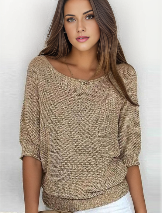 Monserath women’s round neck sweater with golden highlights and tailored fit – elegant winter knitwear