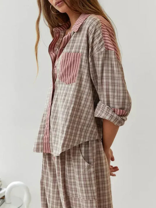 Women’s two-piece pyjama set with shirt and loose trousers
