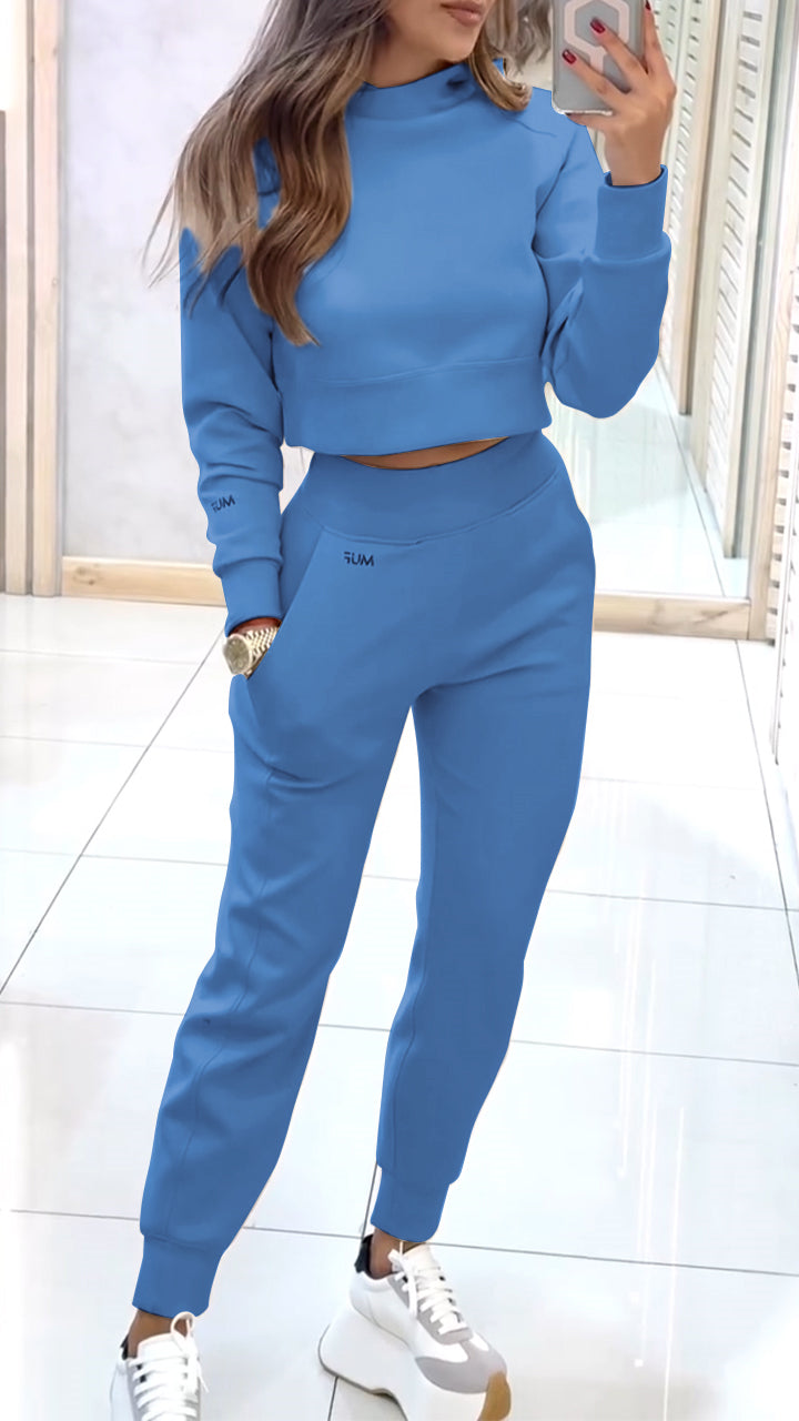 Women’s knit two-piece set with high-neck sweater and trousers