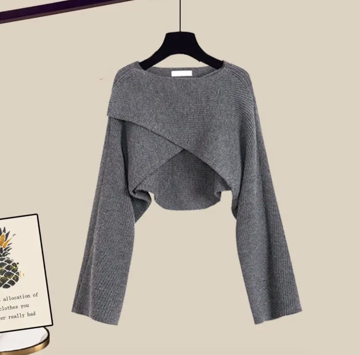 Lorelei three-piece women's set with flared pants, a long-sleeve blouse, and a sleeveless woven top.