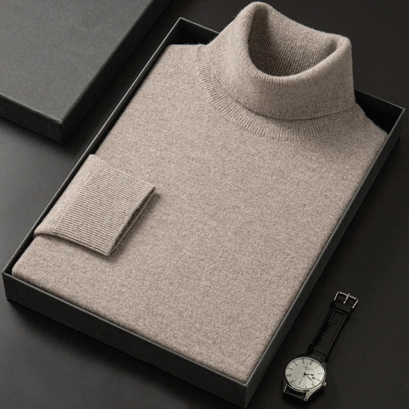 Julian men's turtleneck sweater in a fine knit, showcasing a slim fit and a sophisticated, modern style.