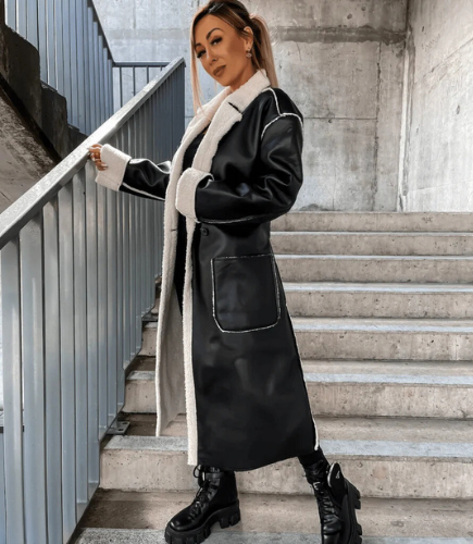 Yvette women's long coat with a structured design, modern look, and a refined cut.