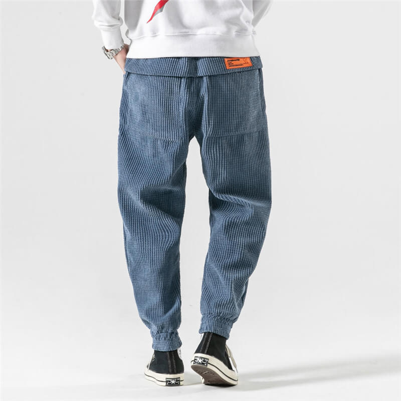 Rayan men’s jogging style corduroy trousers with elastic waistband and tapered fit
