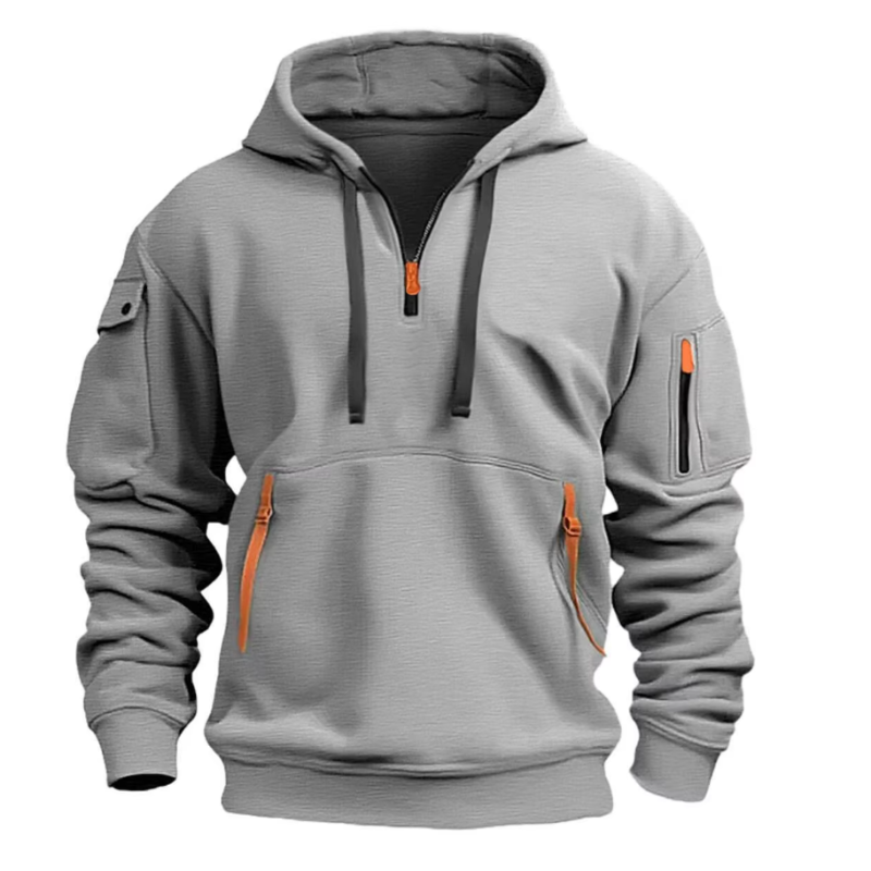Men’s sports hoodie with drawstring hood and kangaroo pocket – grey.