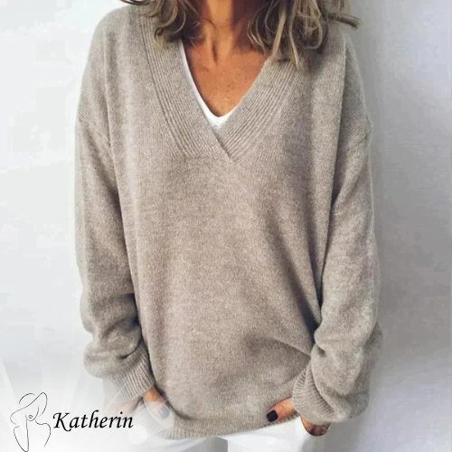 AliceLondon Katherin women’s V-neck knitted sweater in soft fabric – casual and elegant style