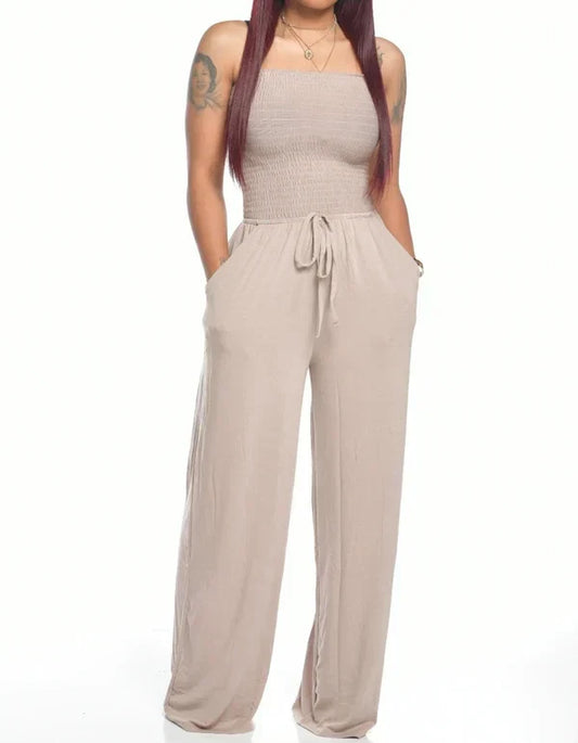 Alina sleeveless jumpsuit for women with a fluid, comfortable silhouette and a flared leg.
