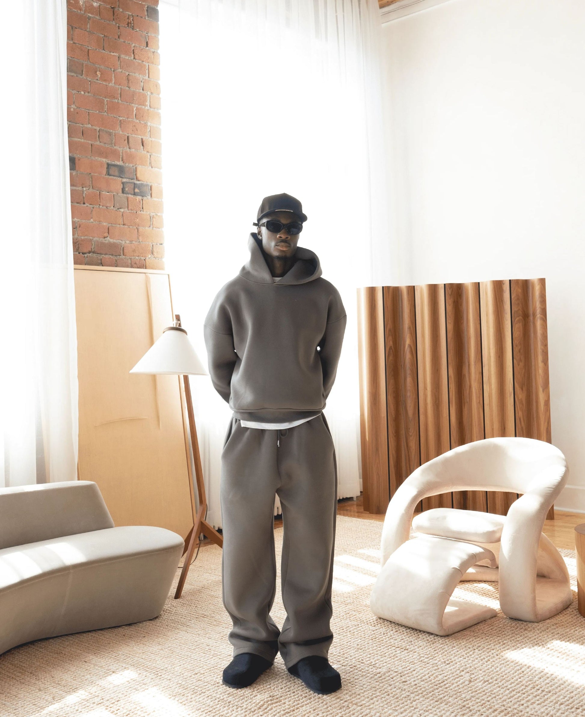 Ezra men's monochrome tracksuit set with a modern, fitted design and soft fabric.