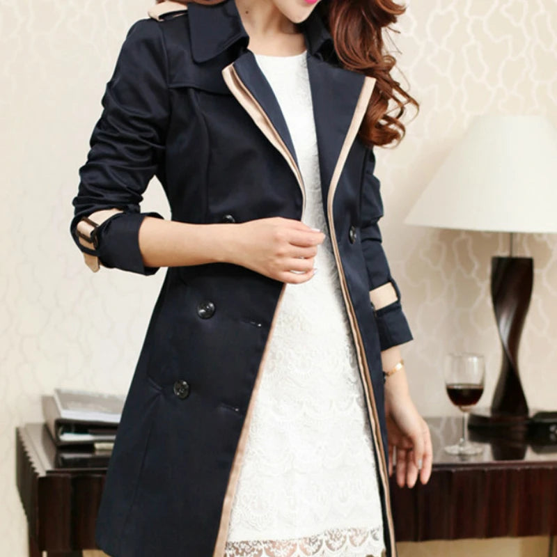 Alina elegant women's double-breasted trench coat in gabardine with a structured silhouette.