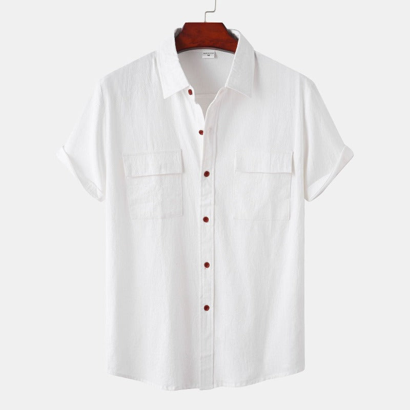 Men’s linen short-sleeve shirt in beige – casual summer wear