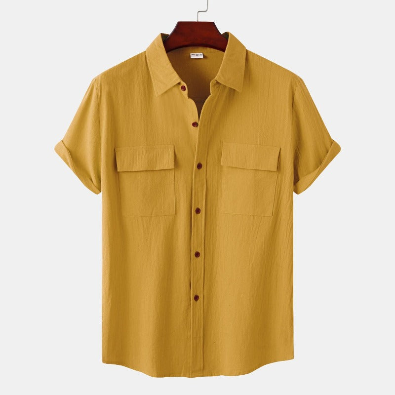 Men’s linen short-sleeve shirt in beige – casual summer wear