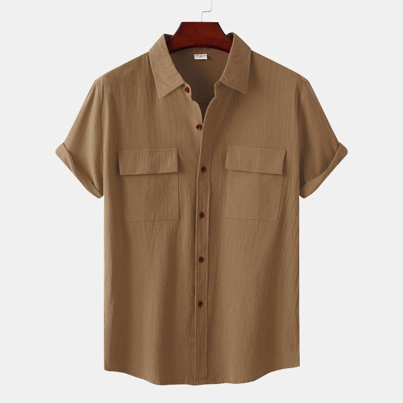 Men’s linen short-sleeve shirt in beige – casual summer wear