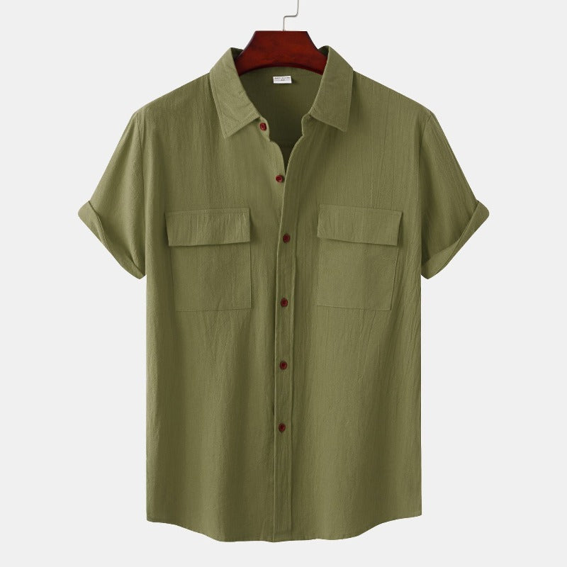 Men’s linen short-sleeve shirt in beige – casual summer wear