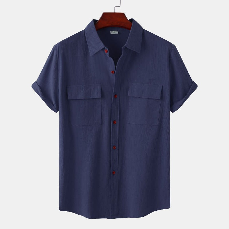 Men’s linen short-sleeve shirt in beige – casual summer wear