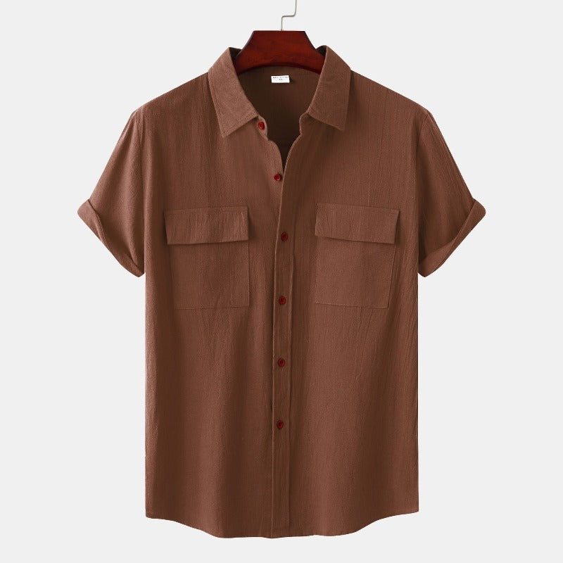 Men’s linen short-sleeve shirt in beige – casual summer wear