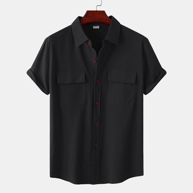 Men’s linen short-sleeve shirt in beige – casual summer wear
