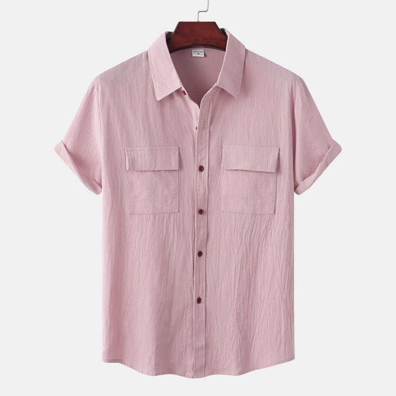 Men’s linen short-sleeve shirt in beige – casual summer wear