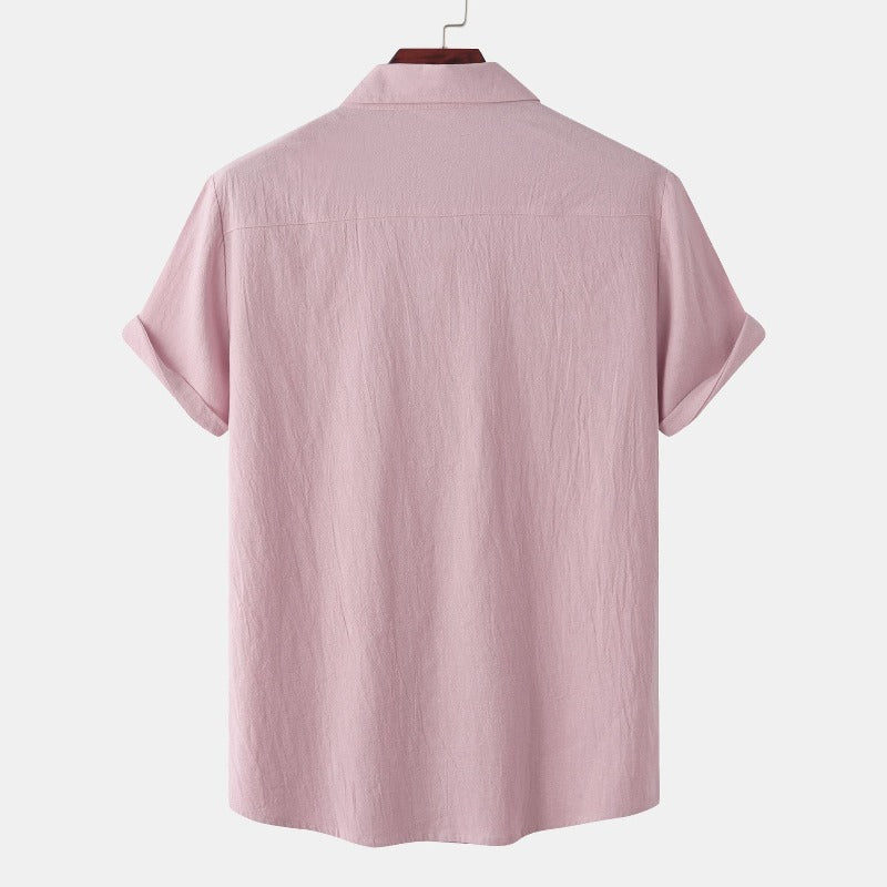 Men’s linen short-sleeve shirt in beige – casual summer wear