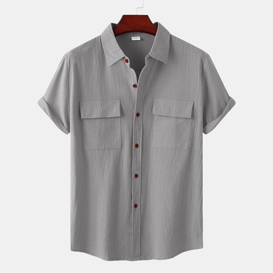 Men’s linen short-sleeve shirt in beige – casual summer wear