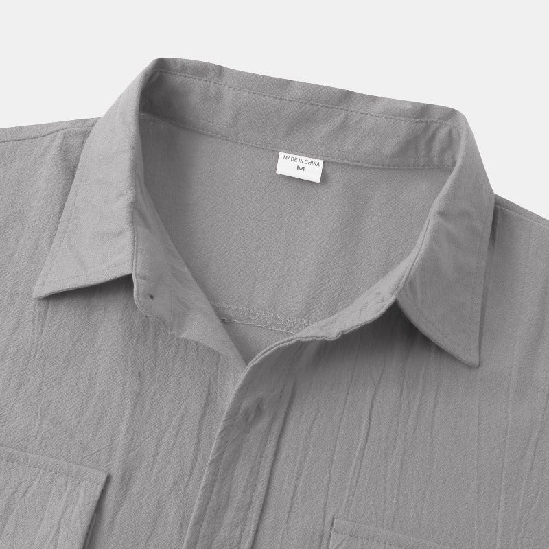 Men’s linen short-sleeve shirt in beige – casual summer wear