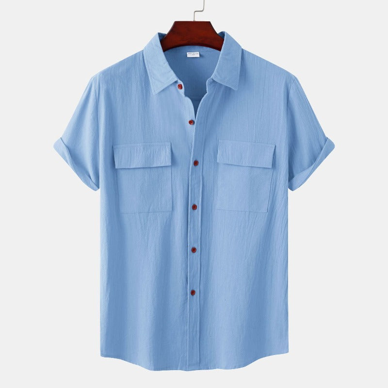 Men’s linen short-sleeve shirt in beige – casual summer wear