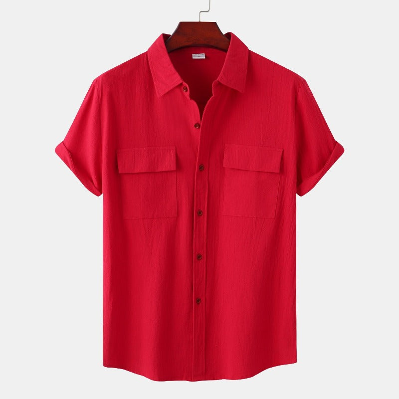 Men’s linen short-sleeve shirt in beige – casual summer wear