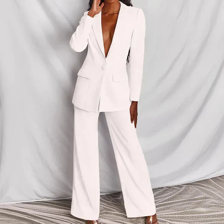 Noelle women’s casual blazer and pants set with tailored blazer and fluid pants, versatile and elegant