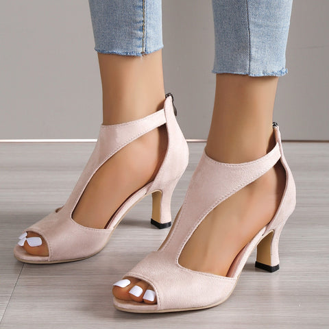 Brynn elegant heeled shoes for women with an open-toe design and a leather-look finish.