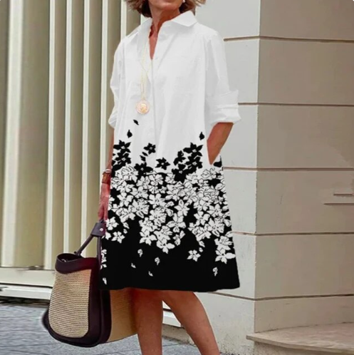 Evelise women’s casual solid shirt dress with structured collar – versatile everyday outfit